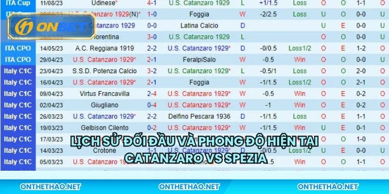 Lịch sử đối đầu và phong độ hiện tại Catanzaro vs Spezia